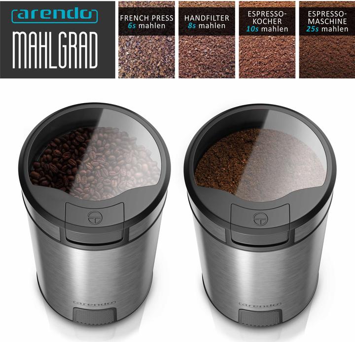 Immagine prodotto Arendo Macinacaffè elettrico in acciaio inox, macinacaffè per spezie, lama in acciaio inox