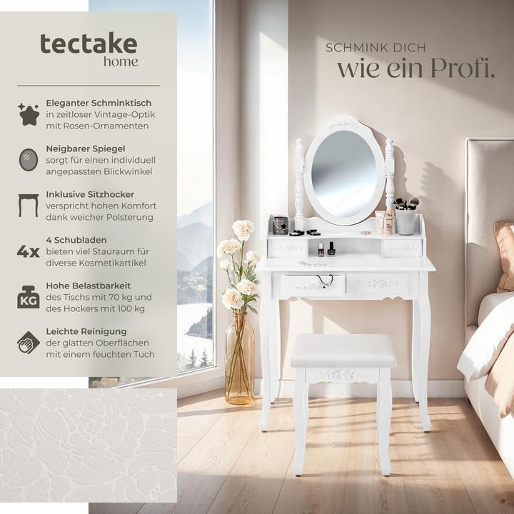 Produktbild tectake Schminktisch (40 x 40 x 143 cm)