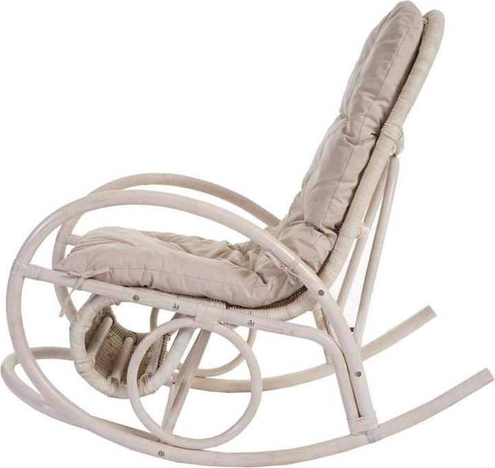 Immagine prodotto Swisshandel24 Sedia a dondolo, Poltrona in rattan, bianco - cuscino crema