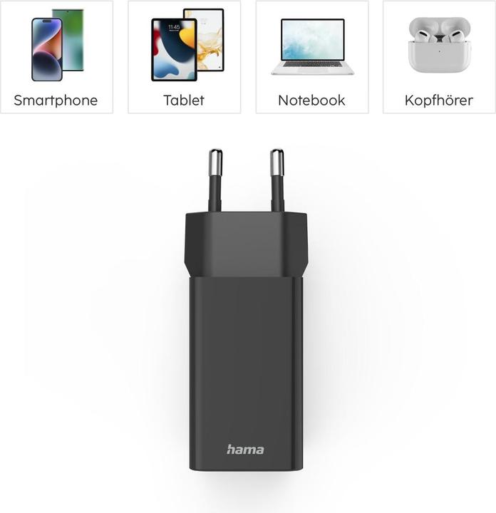 Actual product image Hama Quick charger, 1x USB-C PD, 3x USB-A, mini charger, 35W, black (35 W)