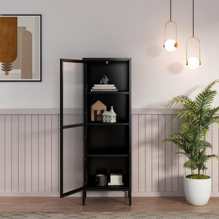 Produktbild En.Casa Vitrinenschrank Säkylä Stahl 150x50x35 cm Schwarz (150 x 50 x 35 cm)