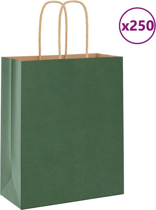 Image du produit VidaXL Sacs en papier kraft 250 pcs. avec anse Vert 18x8x22 cm Sac en papier (Pochette cadeau, 250 x)