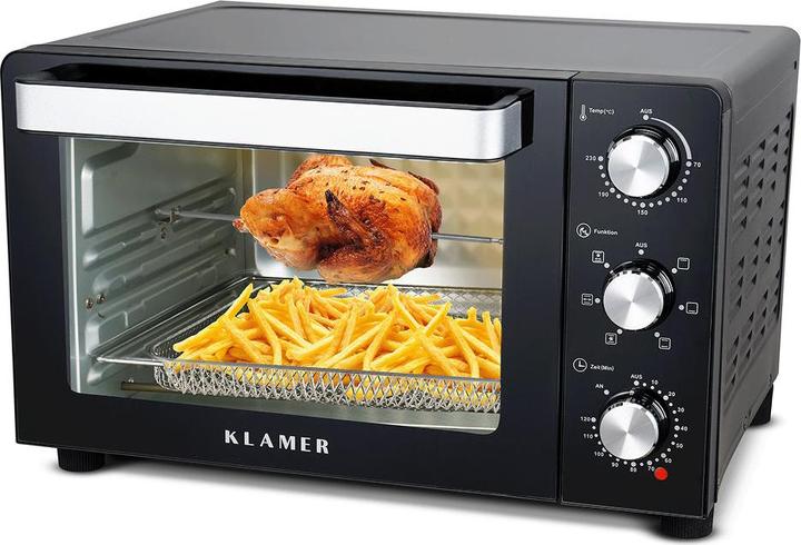 KLAMER Minibackofen mit Umluft (30 Liter), 6 Backfunktionen, 70-230°C, 120 min. Timer, Mini-Ofe…
