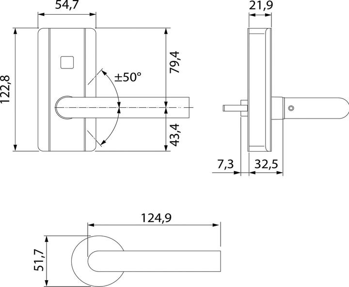 Produktbild Dormakaba Rosettenbeschlag evolo smart c-lever compact,SL1,U-Drücker, Edelstahl (Schlüsselkarte, Smartphone)