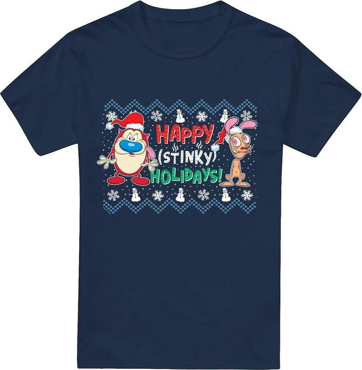 Immagine prodotto Ren & Stimpy Happy Stinky Holidays Maglietta Maglione di Natale Uomo (M)