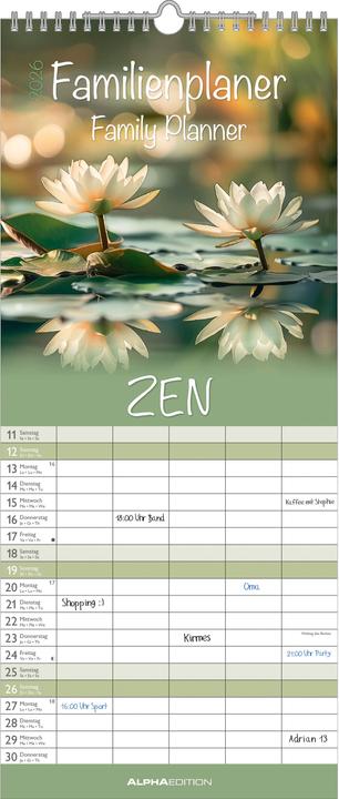 Alpha Edition Familienplaner Zen 2026 (19.5 x 45 cm, Harter Einband, Deutsch, Französisch, Italienisch, Englisch)