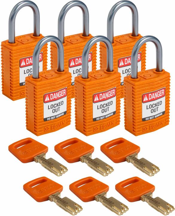 Produktbild Brady Safekey Kompaktes Nylon-Sicherheitsschloss mit Aluminiumbügel, Orange, 25 mm Bügelhöhe, 4.7