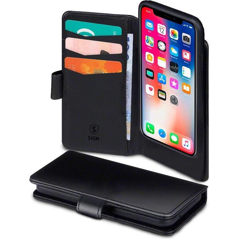 SIGN Cover a portafoglio 2-in-1 per iPhone 13 Mini - Nero (Apple iPhone 13 mini), Cover smartphone, Nero