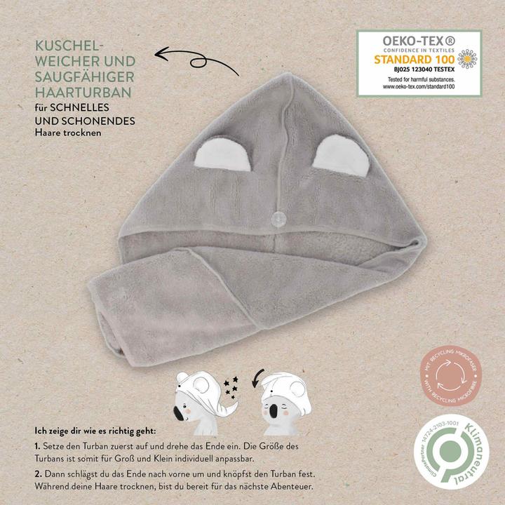 Immagine prodotto Parsa Beauty Turbante per capelli PARSA Nature Kids con orecchie di Koala, grigio in microfibra riciclata
