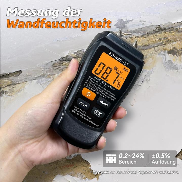 Actual product image Rdinscos Feuchtigkeitsmessgerät MT18C1 für Holz und Wände
