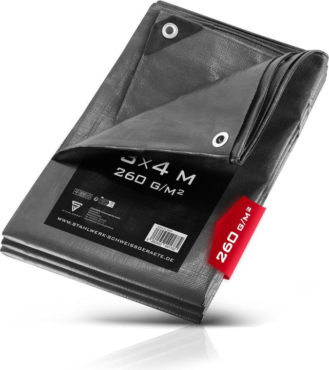 Produktbild Stahlwerk Abdeckplane mit Ösen 3 x 4 m 260 g/mÂ² wasserdichte Schutzplane (300 x 400 cm)