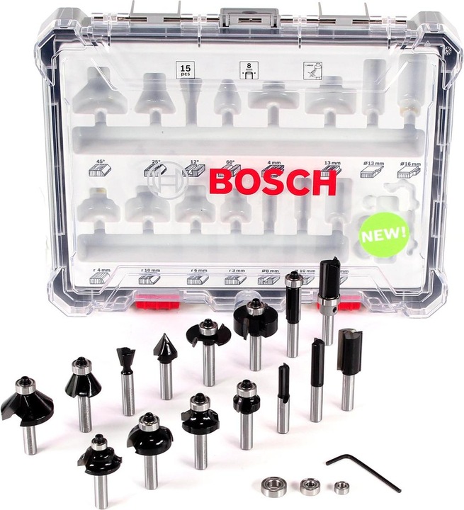 Image du produit Bosch Professional Zubehör Jeu de 15 fraises, queue de 8 mm pour fraiseuses à main
