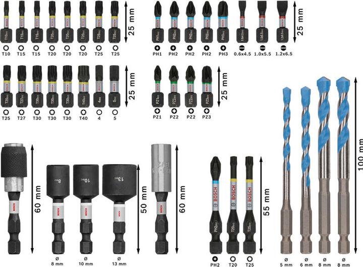 Actual product image Bosch Professional Zubehör PRO Impact Screwdriver Bits and Multi Construction Drill Mixed Set, 40 pcs. (Allen screw, Cross Phillips PH, Cross Pozidriv PZ, Hexagon socket TX)