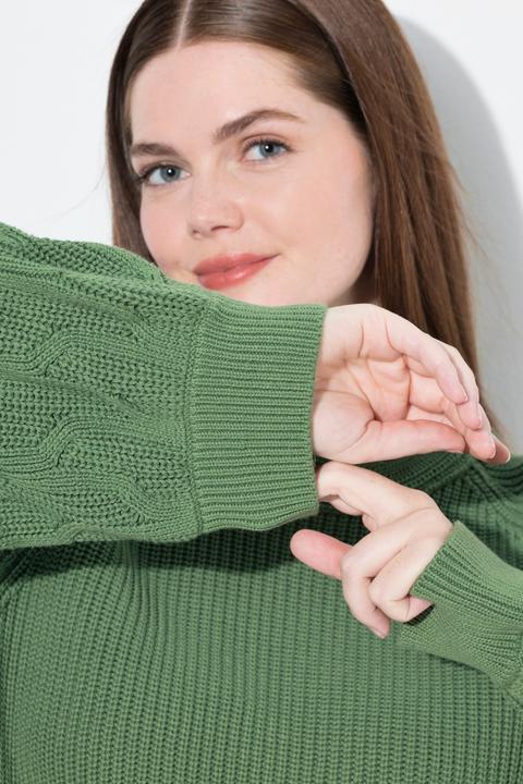 Image du produit Ulla Popken Pull en coton bio, col montant et manches longues, mailles torsadées (46, 48)