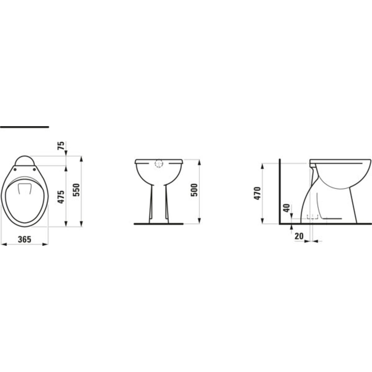 Thumbnail - Laufen, Toilette + Bidet, Pascha Stand-WC, Tiefspüler, Abgang senkrecht, mit Spülrand, 550x365x500mm, H8221350000001