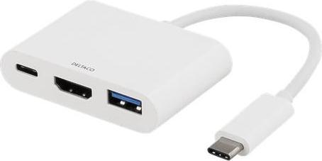 Actual product image Deltaco USBC-HDMI3 interface hub USB 3.2 Gen 1 (3.1 Gen 1) Type-C White (USB-C, 3 ports)