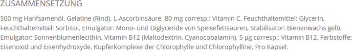 Nährwerte und Zutaten Gelencium Cannabis Plus (30 Stück, Kapseln, 27 g)