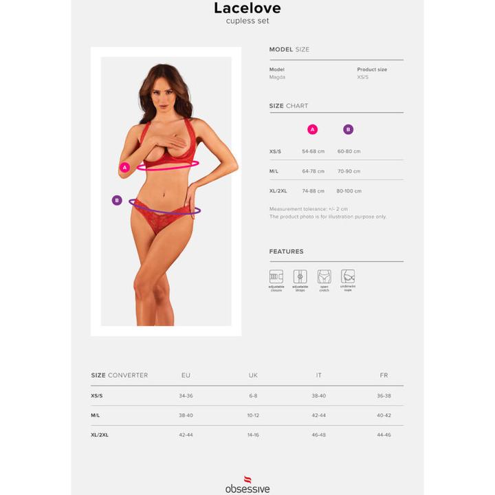 Produktbild Obsessive Lacelove Cupless Zweiteiliges Set Rot Xl/Xxl (XL, XXL)