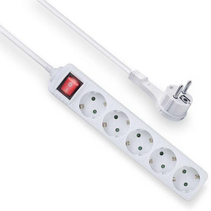 Image du produit ACT Power strip with illuminated switch and flat plug, 5 sockets, 1.5 m, white (5x, 1.50 m)