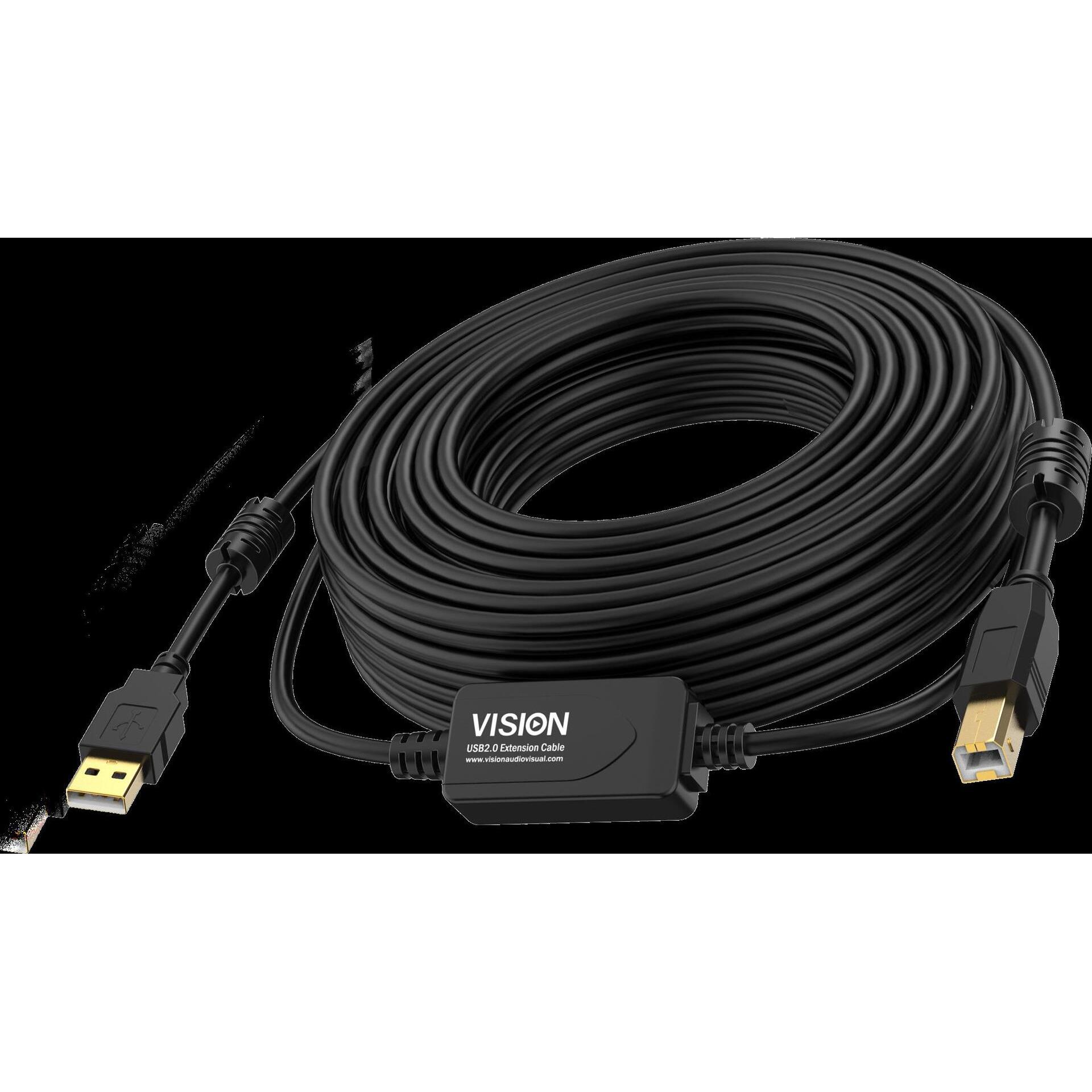 Thumbnail - Vision 15m Black USB 2.0 booster cable (15 m, USB 2.0), USB Kabel