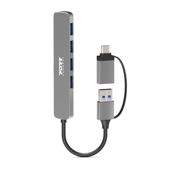 Image du produit Port Designs HUB USB 4 PORTS 3.0 SLIM COMBO (USB-C, 4 ports)