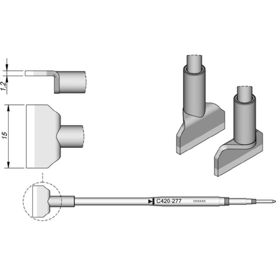 JBC Lötspitze Serie C420, C420277/15,0 mm, für Dual-In-Line-IC (Lötspitze), Lötgerät Zubehör