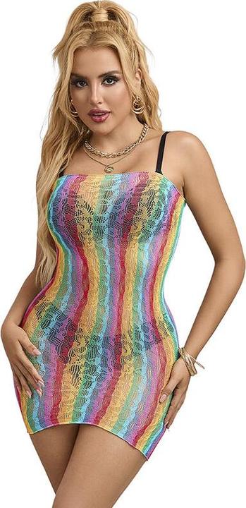 Actual product image Subblime 952457 Rainbow Off Shoulder Sleeveless Net Bodystocking One Size (One size)