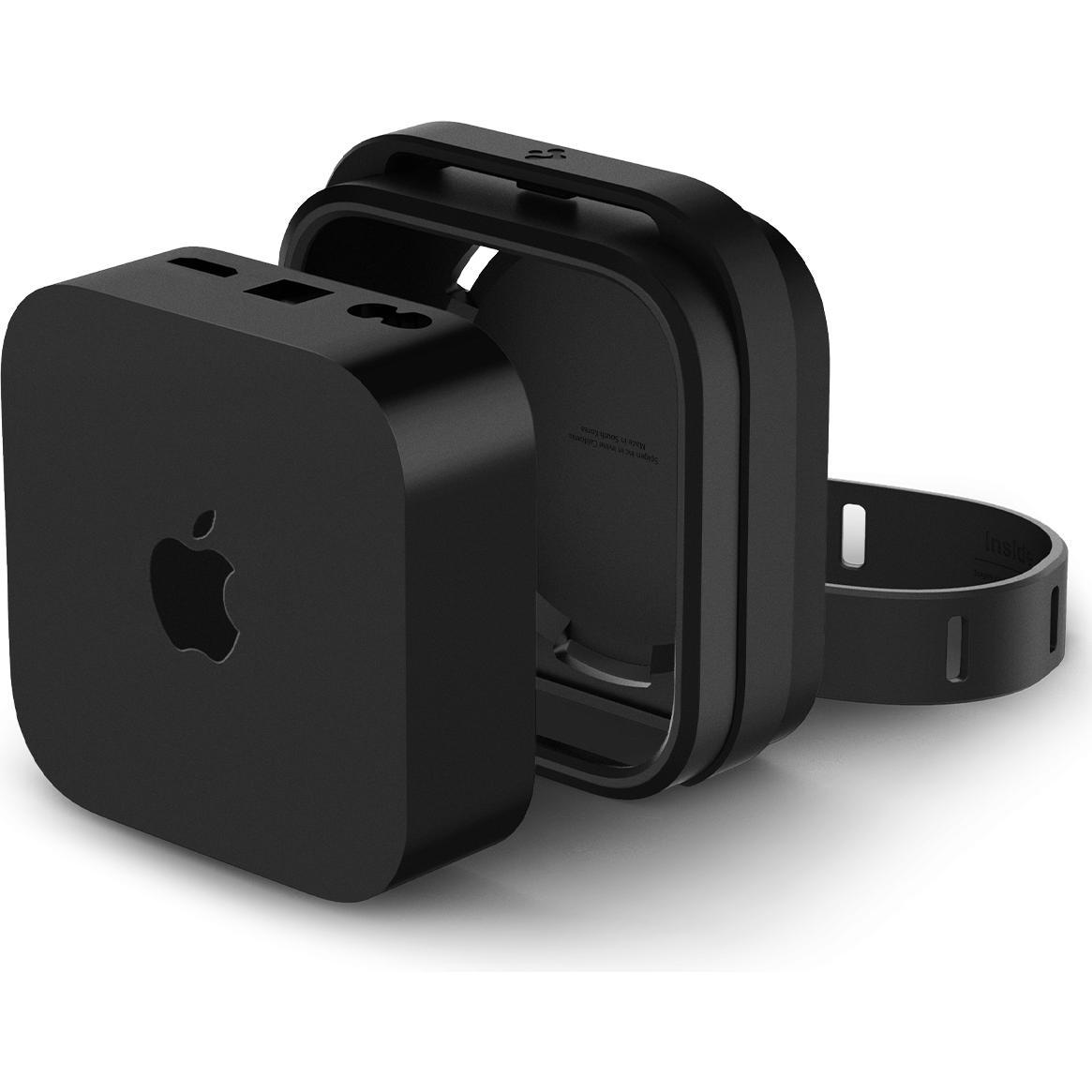 Spigen Apple TV 4K Silicone Fit Mount, Box per lo streaming, Nero