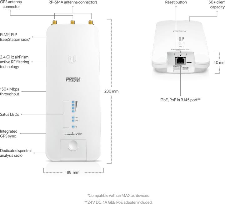 Image du produit Ubiquiti Rocket 2AC Prism R2AC - Station de base sans fil