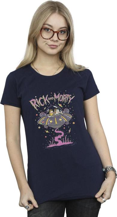 Actual product image Rick And Morty Womens/Ladies Pink Spaceship Cotton T-Shirt (M)