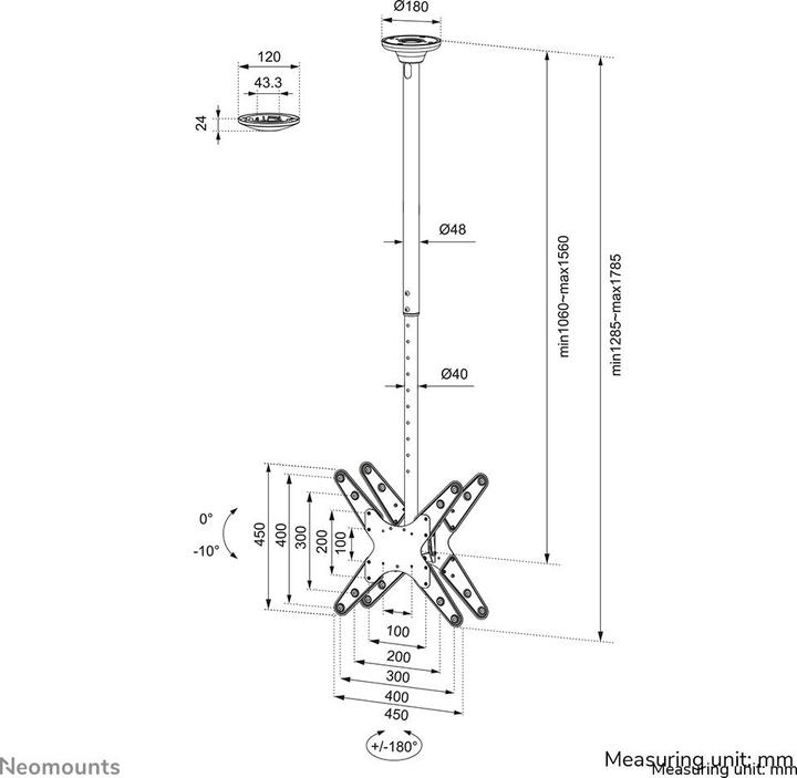 Immagine prodotto Neomounts Torna al soffitto dello schermo (Soffitto, 25 kg)