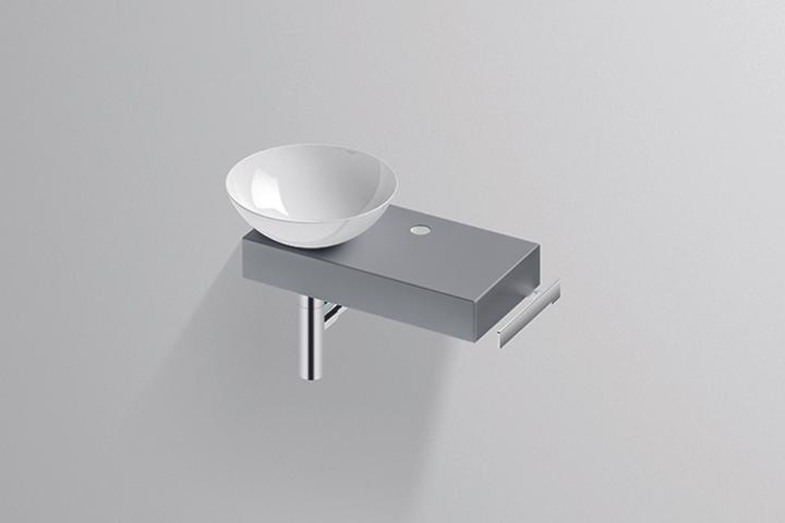 Alape Piccolo Novo Waschplatz, B/H/T 555/400/320, Schalenbecken weiss, links, 1 Hahnloch, Konsole mi