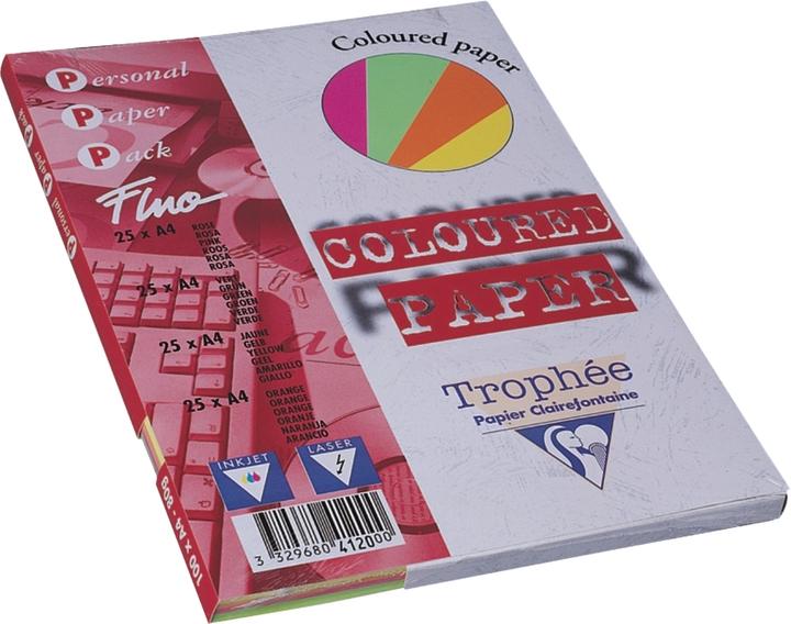 Produktbild Clairefontaine Kopierpapier Trophee A4 80g/qm 100 Blatt farbig sortiert Fluo Leuchtfarben (80 g/m², A4)