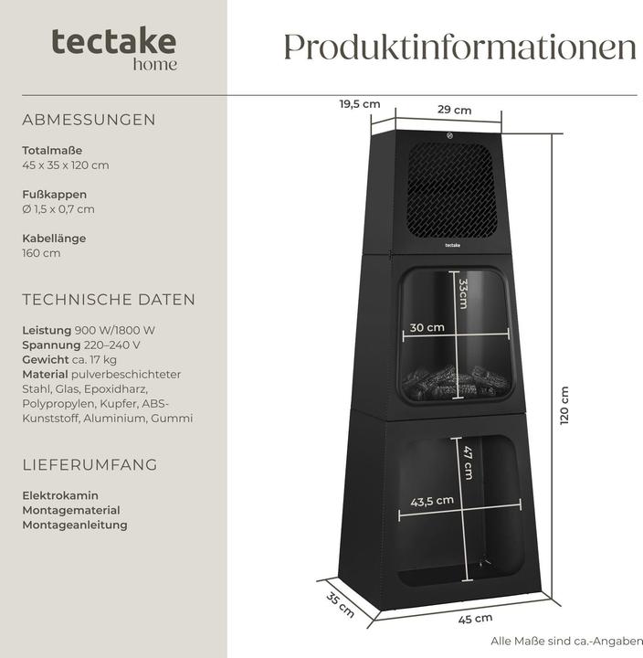 Immagine prodotto tectake Elektrokamin Soleil, 2 Heizstufen, Thermostat, Flammeneffekt