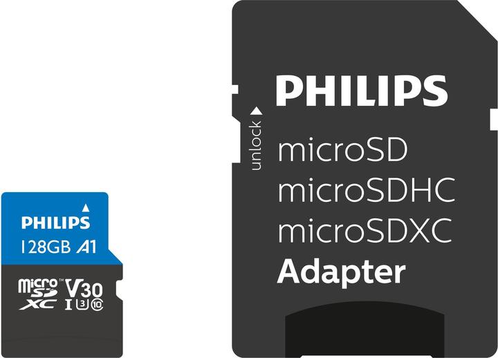 Immagine prodotto Philips MicroSDXC Classe 10 UHS-I U3 con adattatore (128 GB, microSDXC, U3, UHS-I)