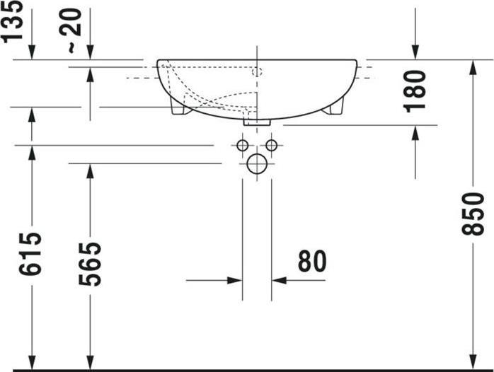 Actual product image Duravit HEBWT ME by Starck m ÜL m HLB 55x45,5cm 1 HL white satin finish (455 mm, 550 mm)