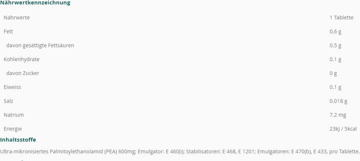 Nährwerte und Zutaten Nervixen Pea (60 Stk., Tabletten, 85 g)