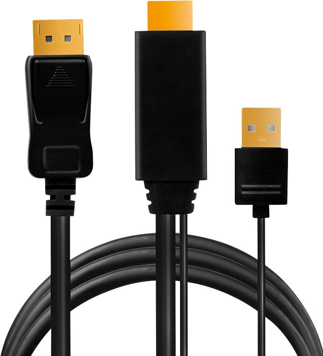 Actual product image LogiLink CH0090 HDMI cable A/M + USB-A/M to DP/M, UHD 4K/30 Hz, bw, 1 m (1 m, HDMI, 1.2)