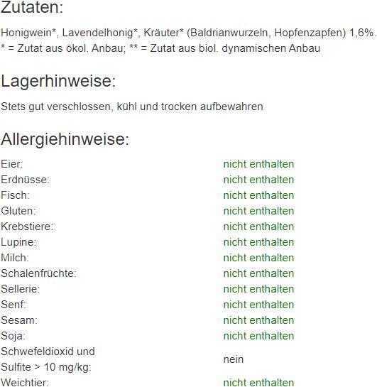 Nährwerte und Zutaten Hoyer Gute Nacht-Trunk (10 Stück, Ampulle, 253 g)