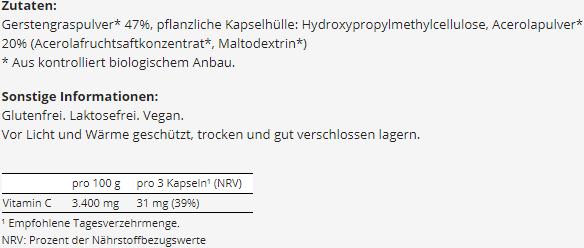 Nährwerte und Zutaten Raab Gerstengras Bio (90 Stk., Kapseln, 27 g)