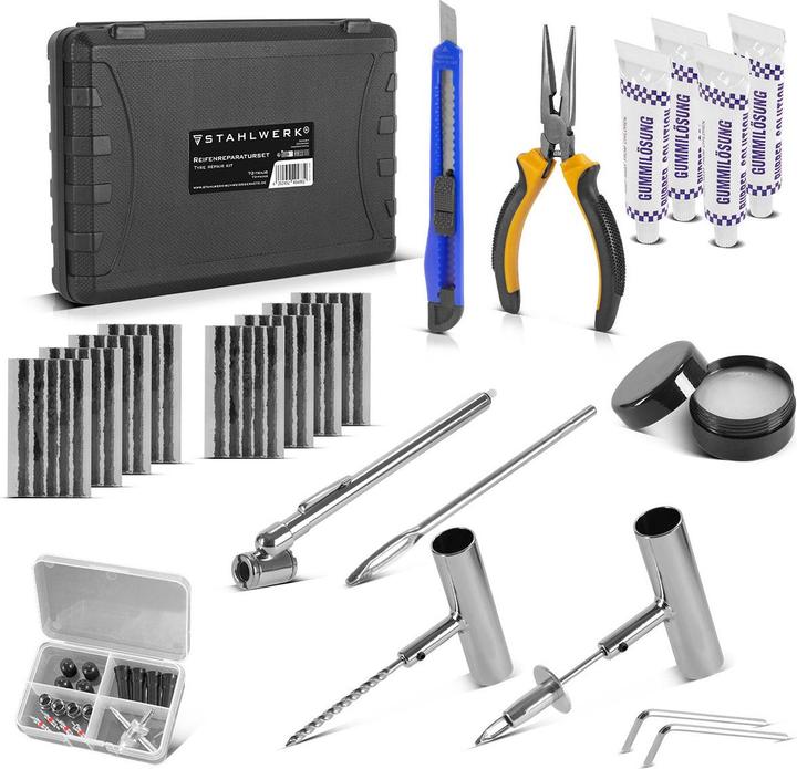 Produktbild Stahlwerk Reifenreparaturset 72-teilig, Reifenreparatur Kit Kfz, Flickset Auto