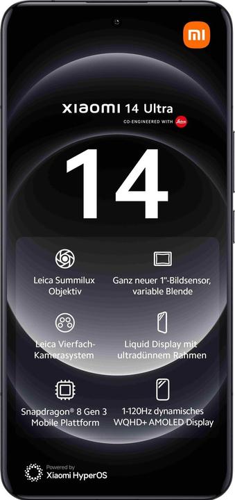 Productafbeelding Xiaomi 14 Ultra 512 GB, 16 GB RAM, zwart (512 GB, Black, 6.73", Dubbele SIM, 5G)