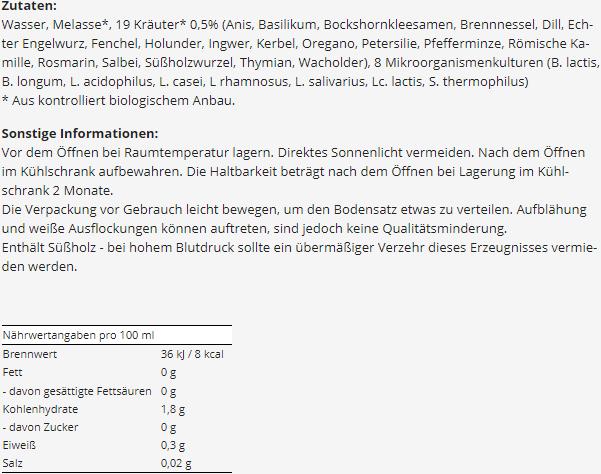 Nährwerte und Zutaten Vita Biosa Original Kräuter Bio (1 Stk., Flüssigkeit)