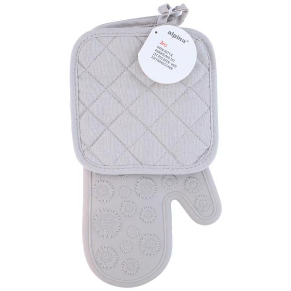 Oven mitt & panholder set 2pc, Gant + mitaine de cuisine, Gris