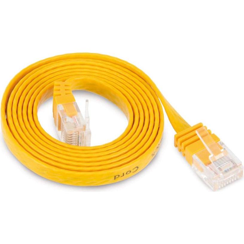 Tecline Patchkabel Cat.6 U/UTP, ungeschirmt, flach, gelb, 10.0m superflaches Patchkabel z.B. für die Verlegu (U/UTP, CAT...