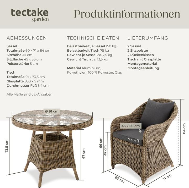 Image du produit tectake Salon de jardin ZURICH (91 x 73.50 cm)