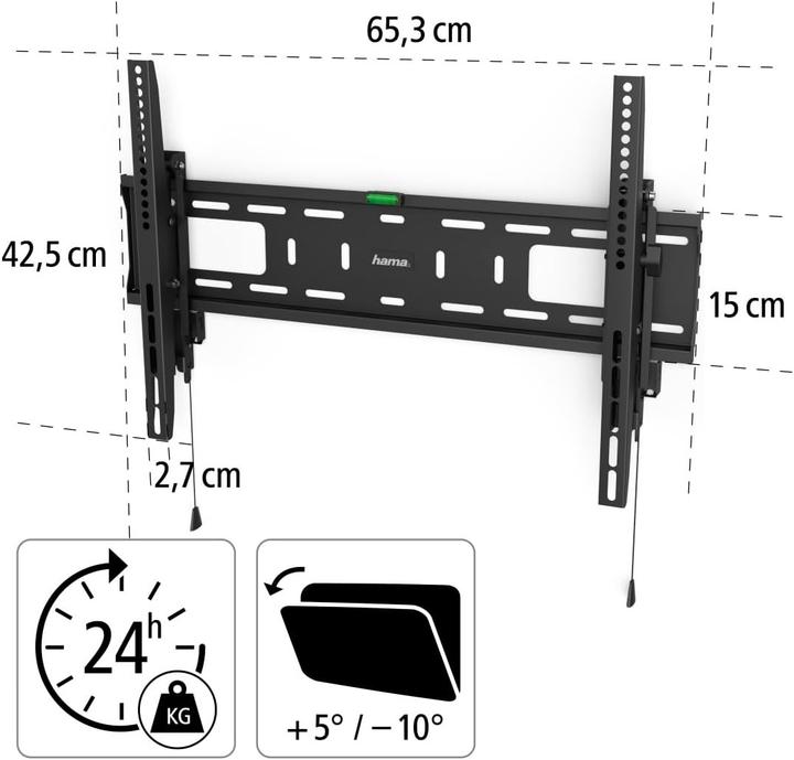 Image du produit Hama Support TV mural, inclinable, antivol, 203 cm (80") jusqu'à 50 kg (Mur, 50 kg, 37" - 80")