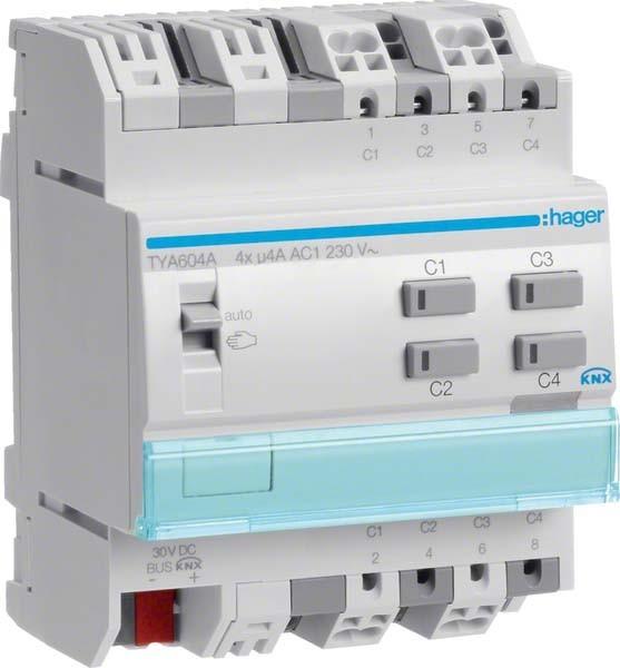 Actual product image Hager KNX Switching/shutter output. 4-fold 4A TYA604A (Heating actuator)