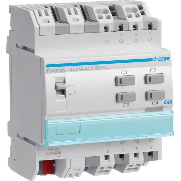 Hager, Aktor, KNX Schalt-/Jalousieausga. 4-fach 4A TYA604A (Heizungsaktor)