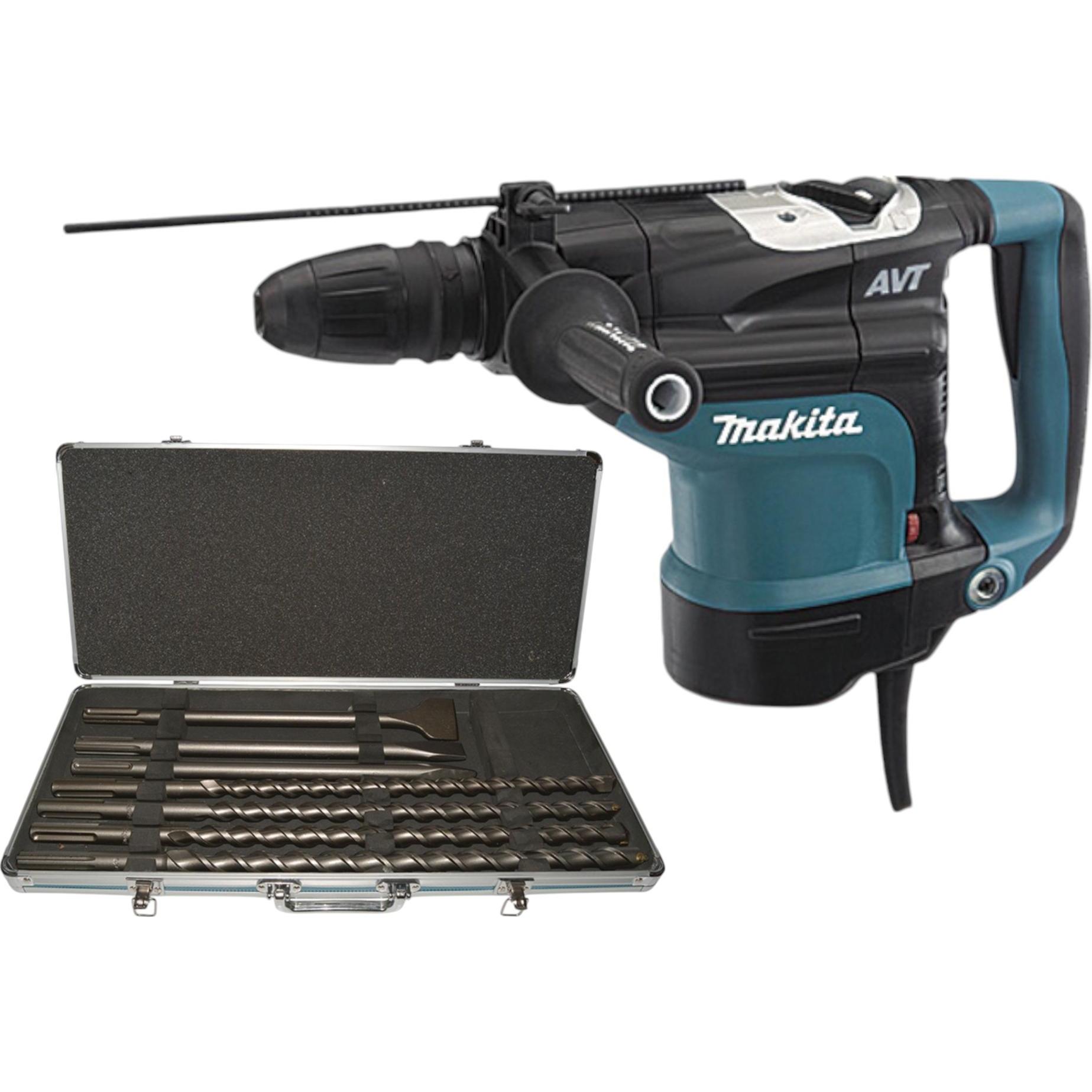 Makita, Bohrmaschine + Akkuschrauber, HR 4511 C Kombihammer 1350 Watt SDS Max 9,4 J + 7 tlg. Bohrer und Meissel Set (Net...